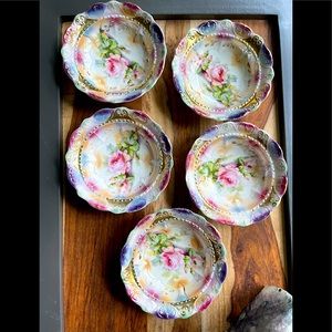 Porcelain China Floral Handpainted Set/5 Mini Side Bowls